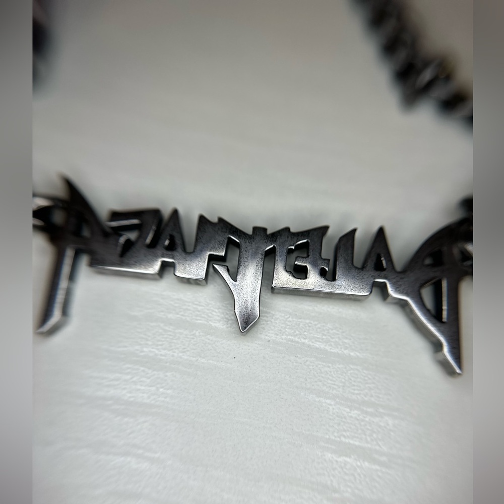 BALENCIAGA Typo Metal Necklace in silver-tone brass - Picture 2 of 5